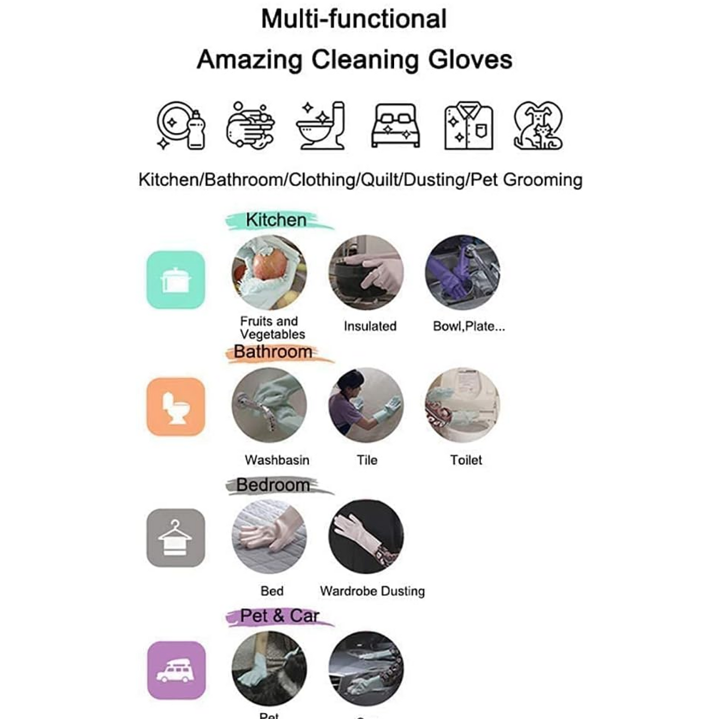 Reusable Silicone Cleaning Brush Scrubber Gloves (Multicolor) signaturekarts