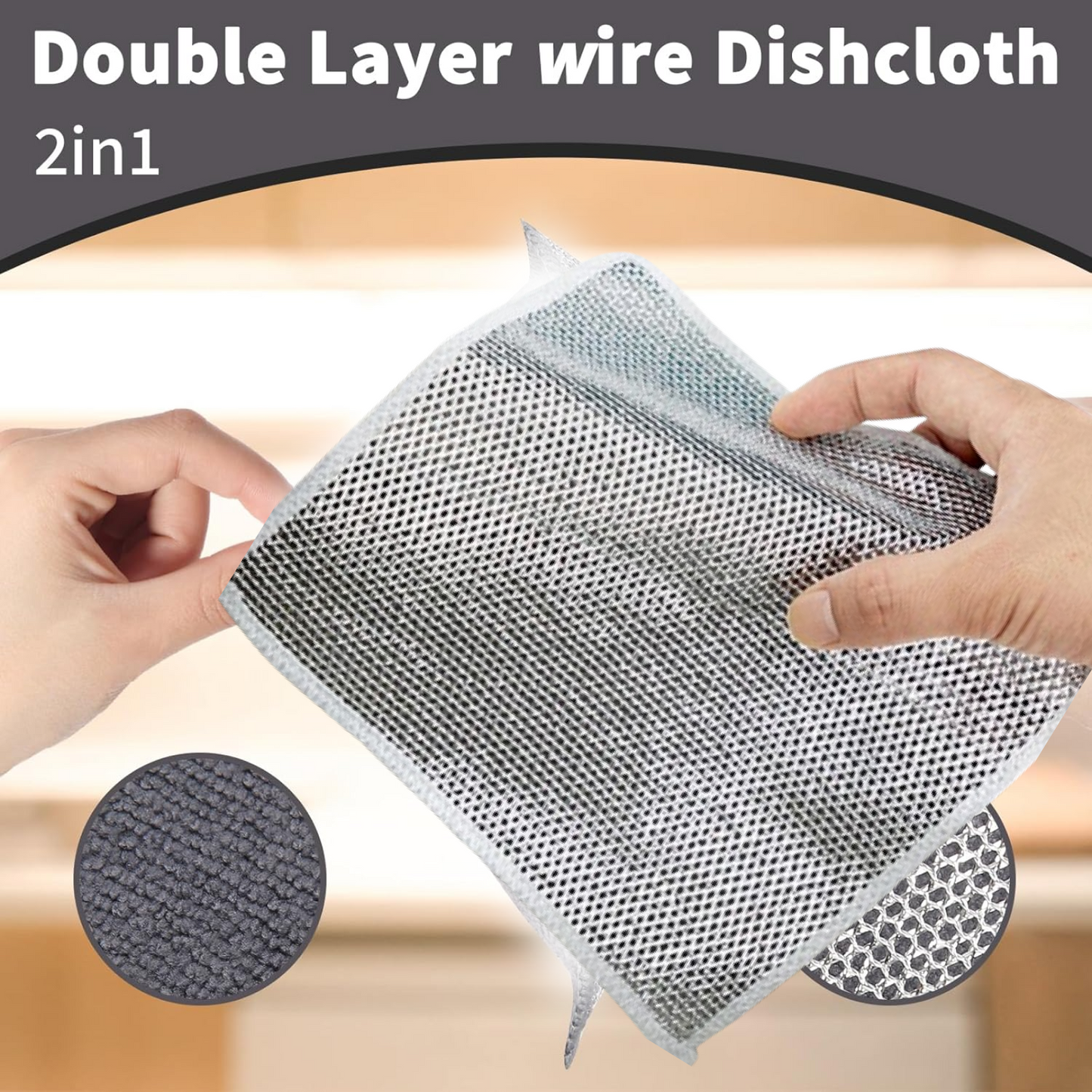 Double-Sided Microfiber Cloth & Stainless Steel Scrubber – (1 Pc, 20x20 cm) signaturekarts