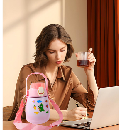 Stainless Steel Vacuum Insulated Water Bottle with Handle & Sticker (700 ML) Signature Kart