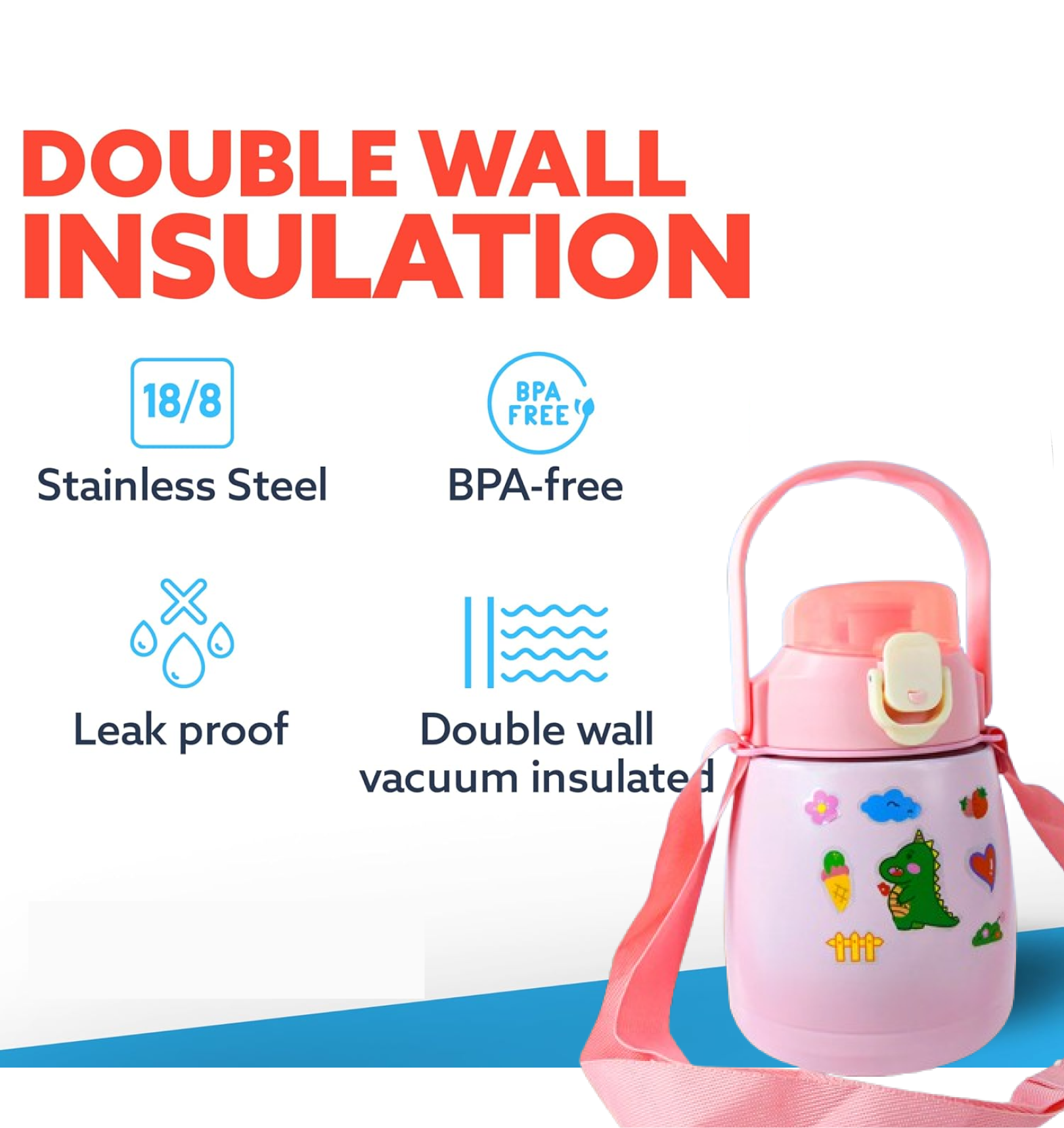 Stainless Steel Vacuum Insulated Water Bottle with Handle & Sticker (700 ML) Signature Kart