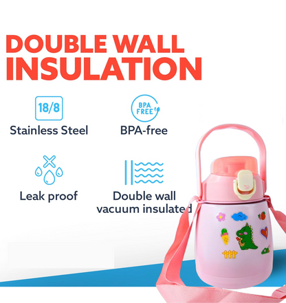 Stainless Steel Vacuum Insulated Water Bottle with Handle & Sticker (700 ML) Signature Kart
