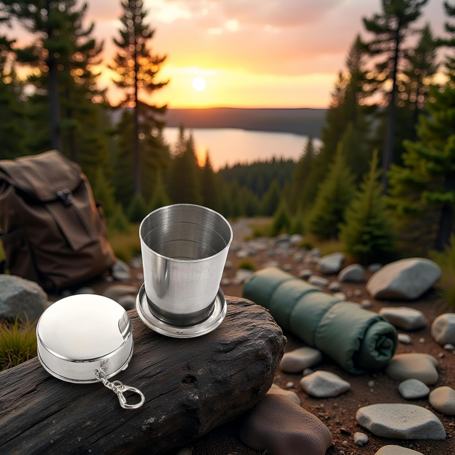 2 in 1 Camping Folding Cup with Keychain (1 Pc) Signaturekarts