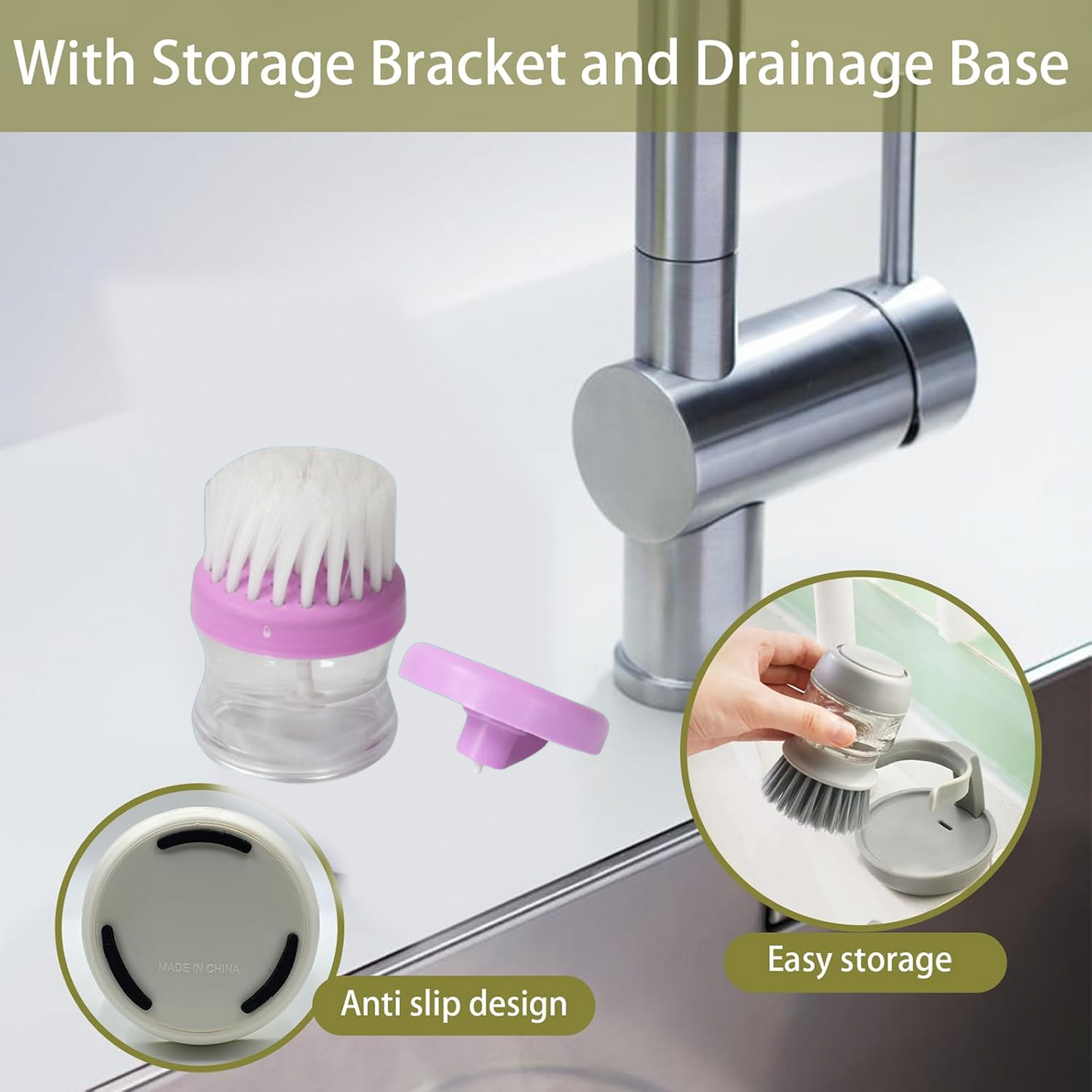 Plastic Wash Basin Brush Cleaner with Liquid Soap Dispenser (Multicolour) Signature Kart