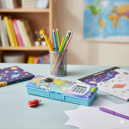Magnetic Geometry Box - Double-Sided Pencil Case with Calculator for Students signaturekarts
