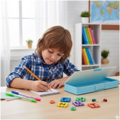 Magnetic Geometry Box - Double-Sided Pencil Case with Calculator for Students signaturekarts