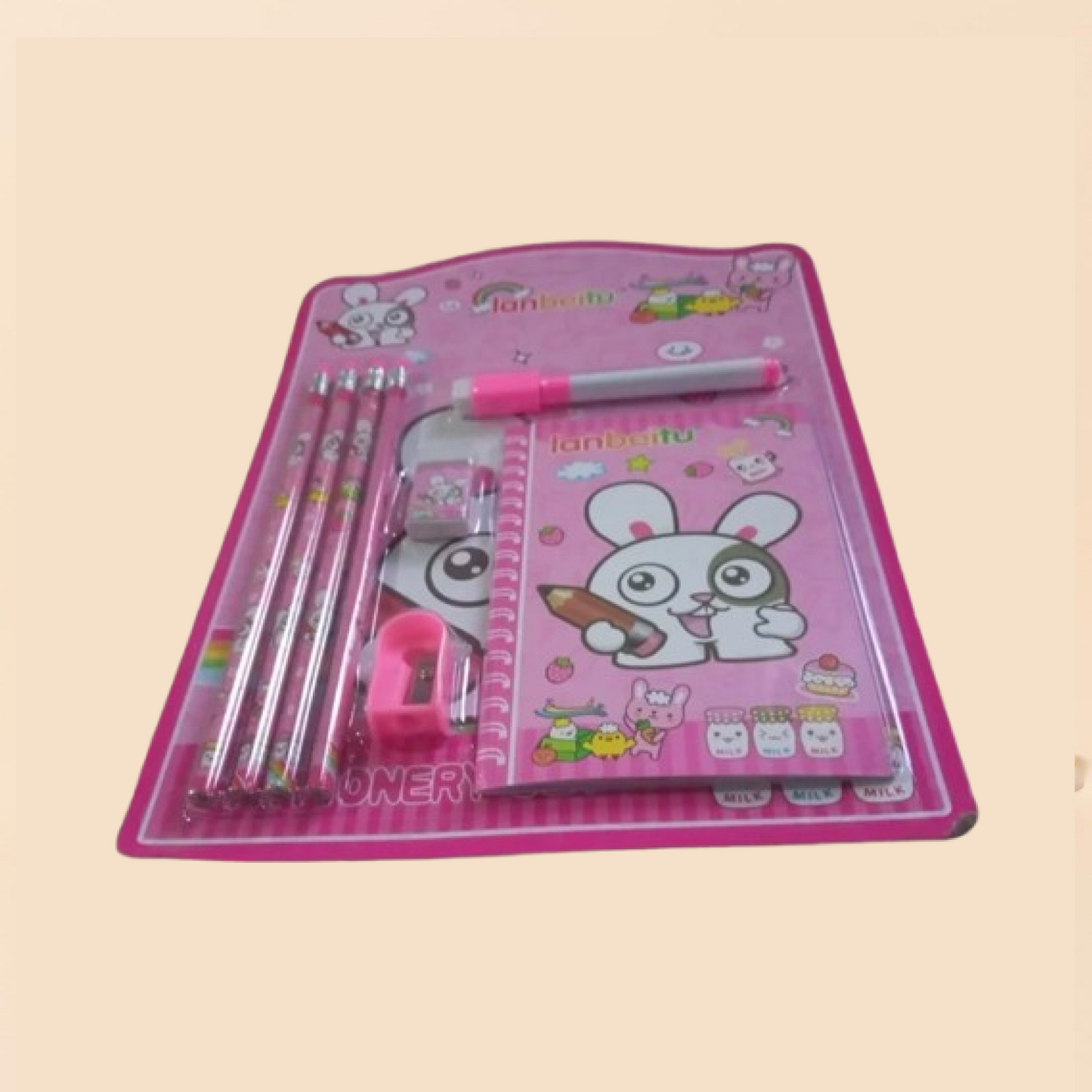 Kids' Stationery Kit: Wooden Pencils, Sharpener, Eraser, Diary (8 Pc Set) signaturekarts