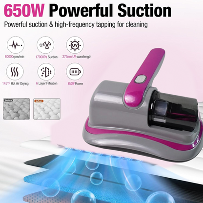 Powerful Suction Portable Handheld Vacuum Cleaner - Low Noise Vacuum Cleaner for Bed - Cordless Vacuum Cleaner for Car Seat Crevices Pillows, Mattresses, Sofas Wireless Anti Dust and Mite Cleaner signaturekarts
