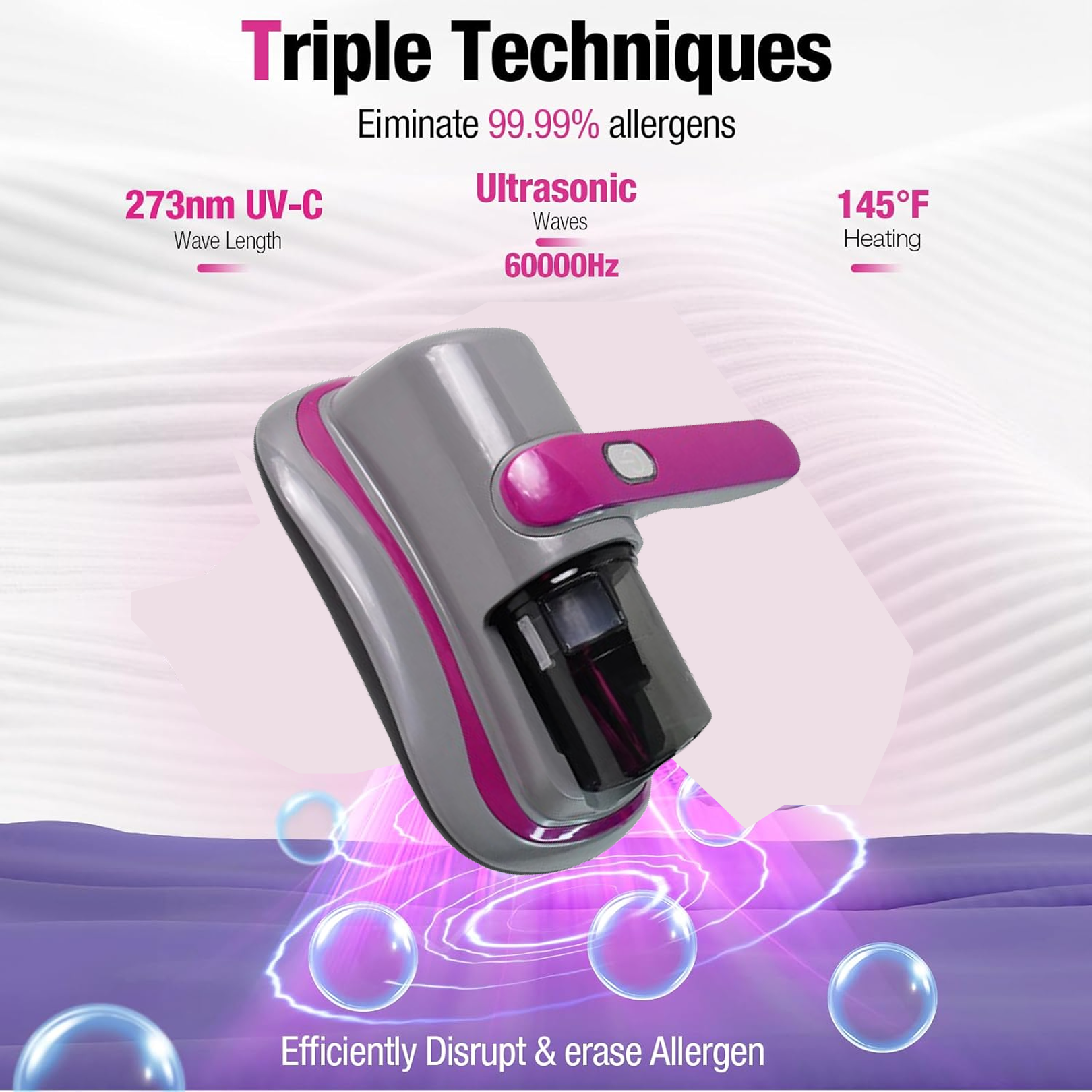Powerful Suction Portable Handheld Vacuum Cleaner - Low Noise Vacuum Cleaner for Bed - Cordless Vacuum Cleaner for Car Seat Crevices Pillows, Mattresses, Sofas Wireless Anti Dust and Mite Cleaner signaturekarts