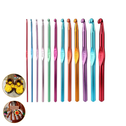 Aluminium Multicolor Knitting Needles, Crochet Kit (12 Pcs Set) Signaturekarts