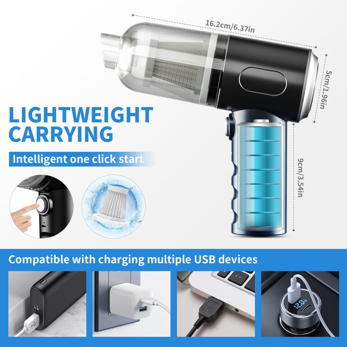 3 in 1 Mini Car Vacuum – Wireless, Rechargeable, Blower & Dust Cleaner for Car & Home signaturekarts