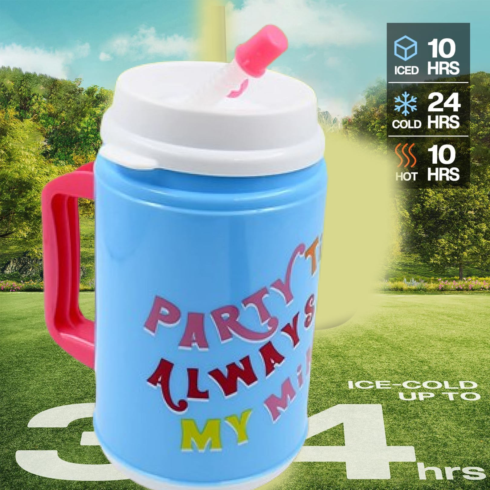 Insulated Mug with Lid Handle Flexible Straw with Cap (709 ML) signaturekarts