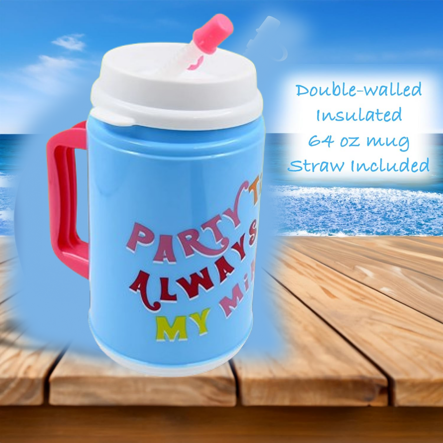 Insulated Mug with Lid Handle Flexible Straw with Cap (709 ML) signaturekarts