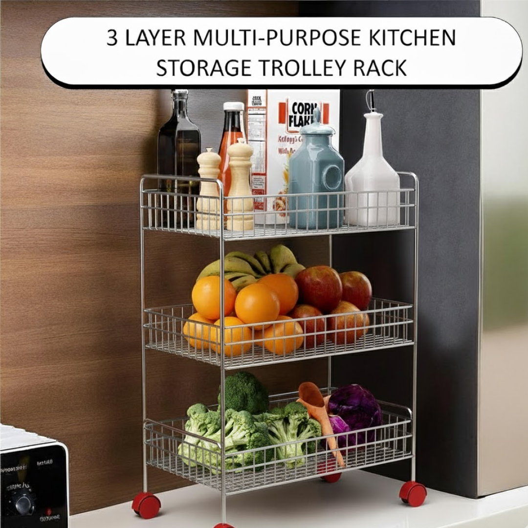 3-Tier Stainless Steel Kitchen Trolley Your Brand