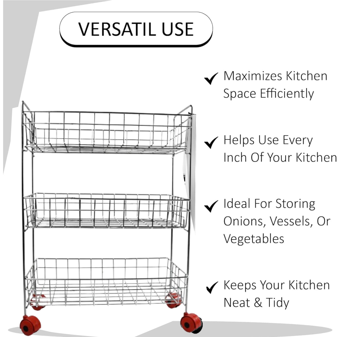 3-Tier Stainless Steel Kitchen Trolley Your Brand
