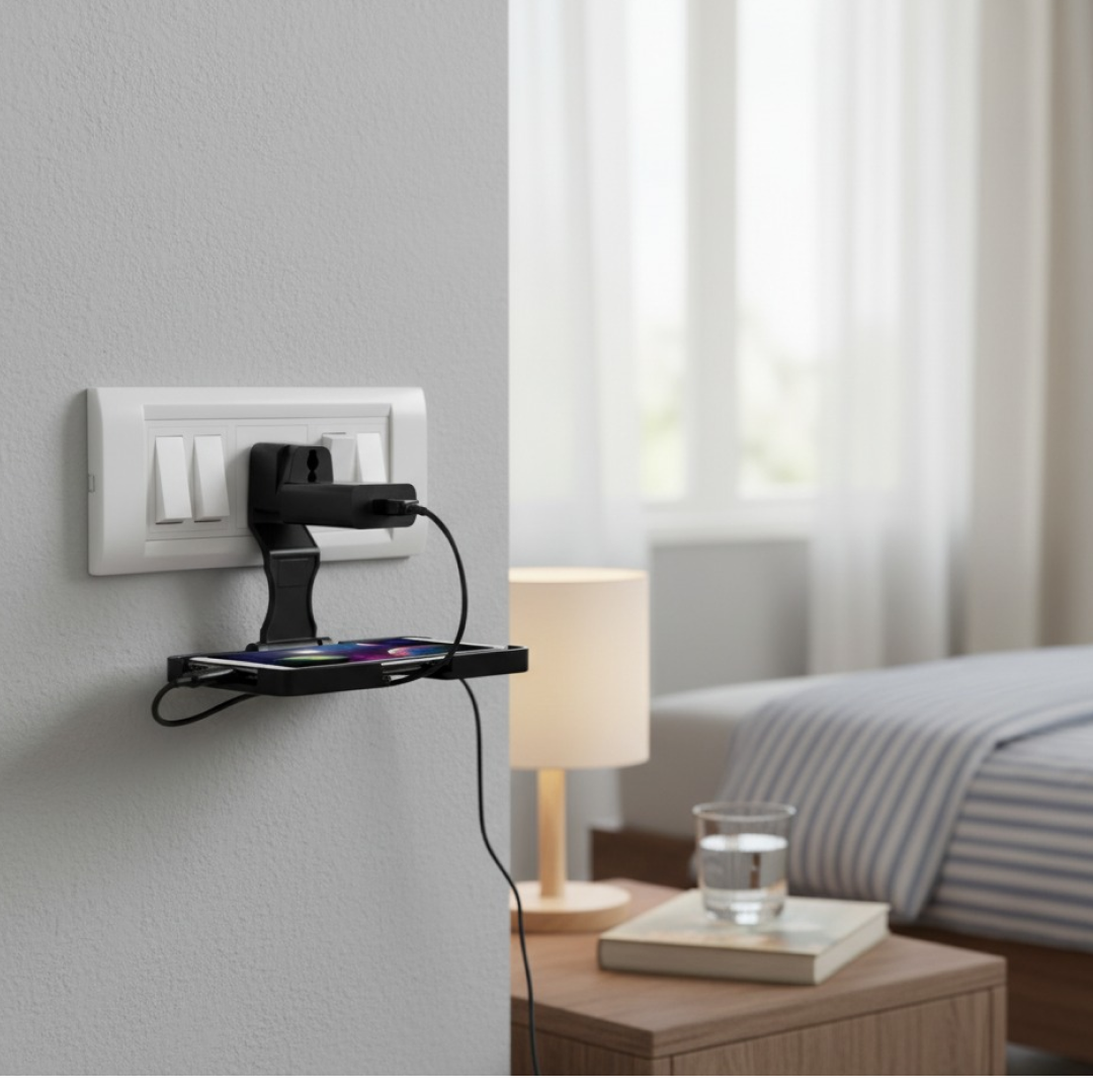 Multi-Purpose Wall Holder Stand for Charging Mobile (Black) Your Brand
