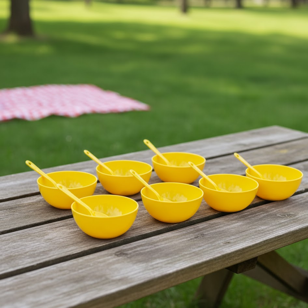 Plastic Soup Bowl & Spoon Set for Kitchen (6-Pcs) Your Brand