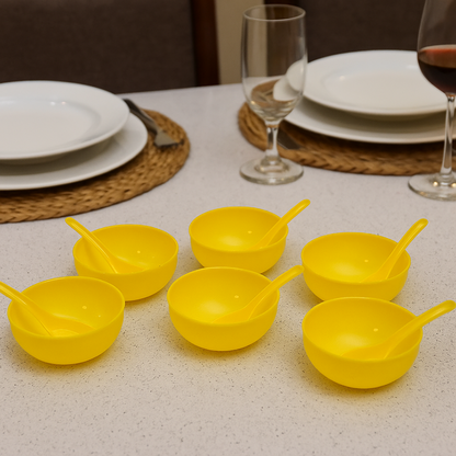 Plastic Soup Bowl & Spoon Set for Kitchen (6-Pcs) Your Brand