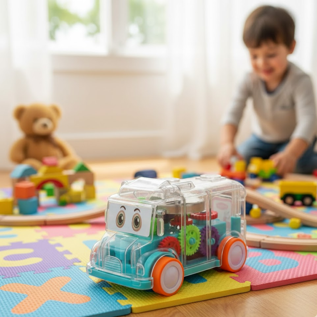 Transparent Musical Mini School Bus Toy for Kids Your Brand