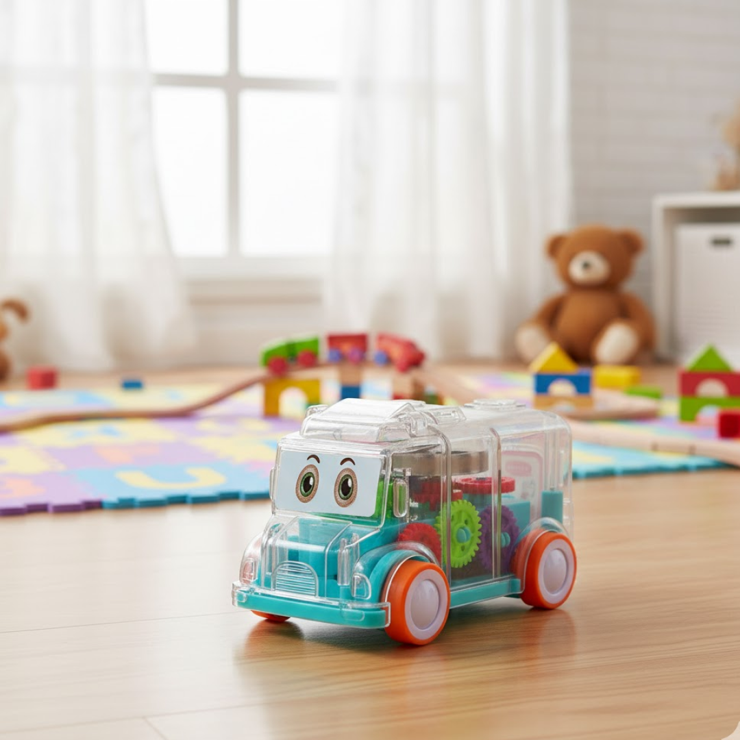Transparent Musical Mini School Bus Toy for Kids Your Brand