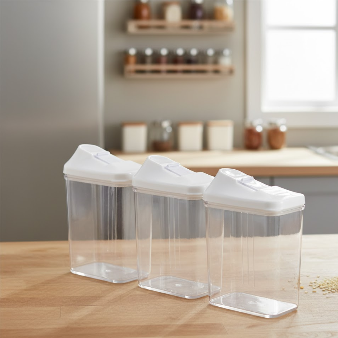 Kitchen Storage Jars & Container Set 3pc , Transparent Jar Set For home & Kitchen Use Your Brand