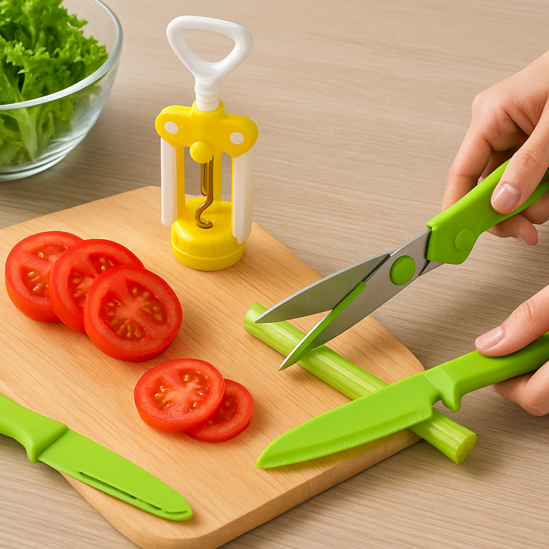 Multifunction Kitchen Tool Set – Stainless Steel & Plastic Knife and Scissors signaturekarts