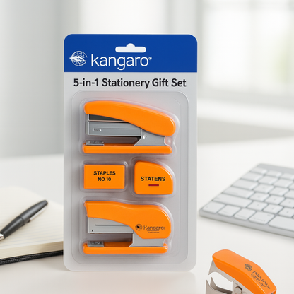 Kangaro 5-in-1 Stationery Gift Set Stapler, Staples, Staple Remover, Tape Dispenser signaturekarts