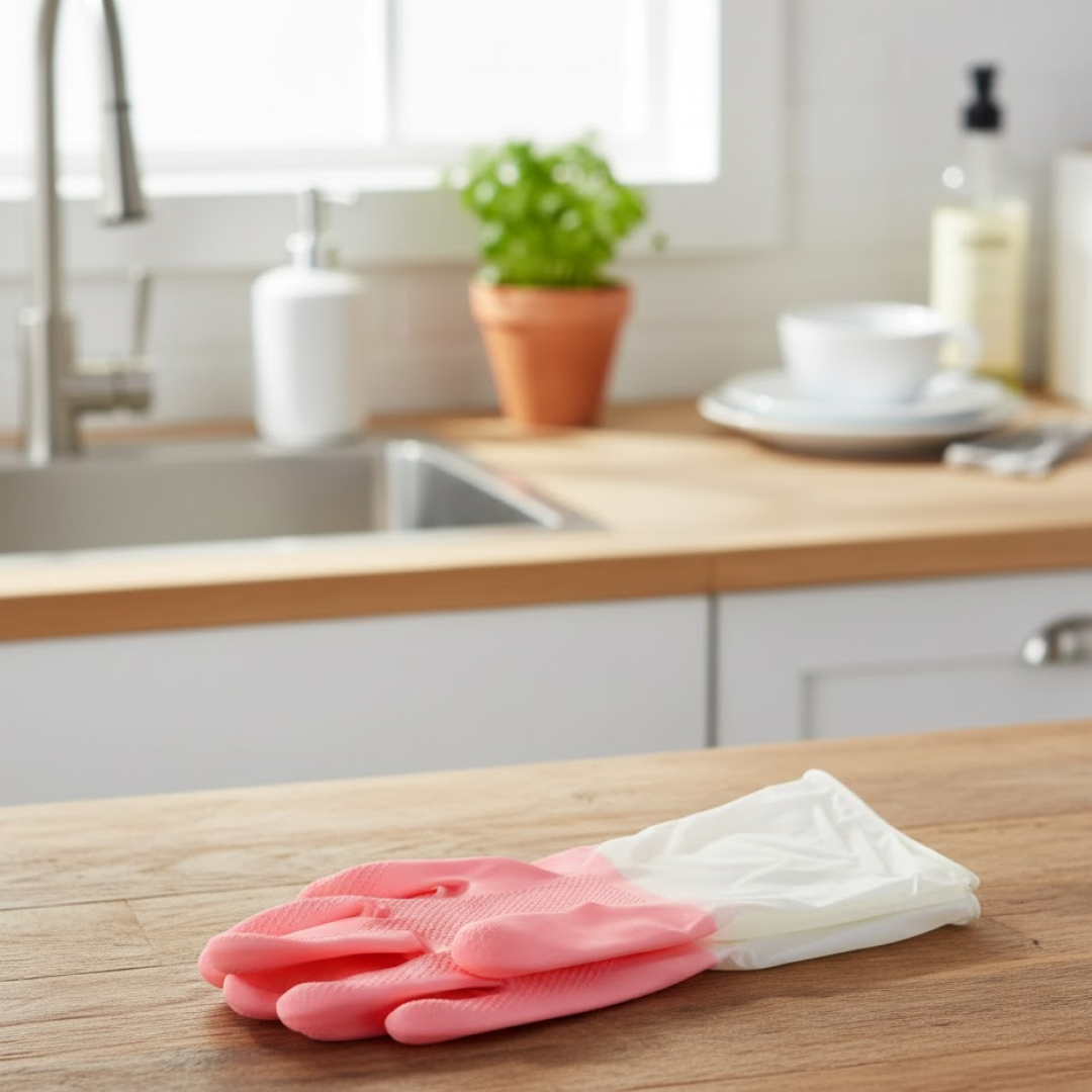 Medium Reusable Long-Cuff Household Cleaning Gloves - (1 Pair) signaturekarts