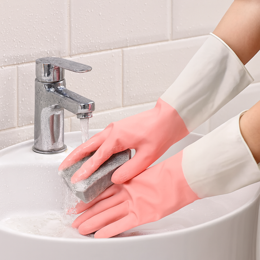 Medium Reusable Long-Cuff Household Cleaning Gloves - (1 Pair) signaturekarts