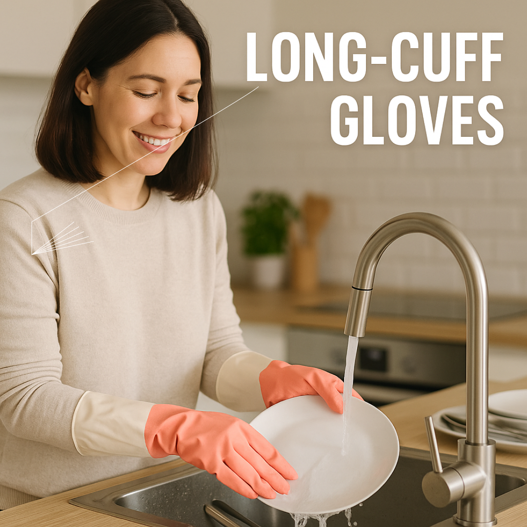 Medium Reusable Long-Cuff Household Cleaning Gloves - (1 Pair) signaturekarts
