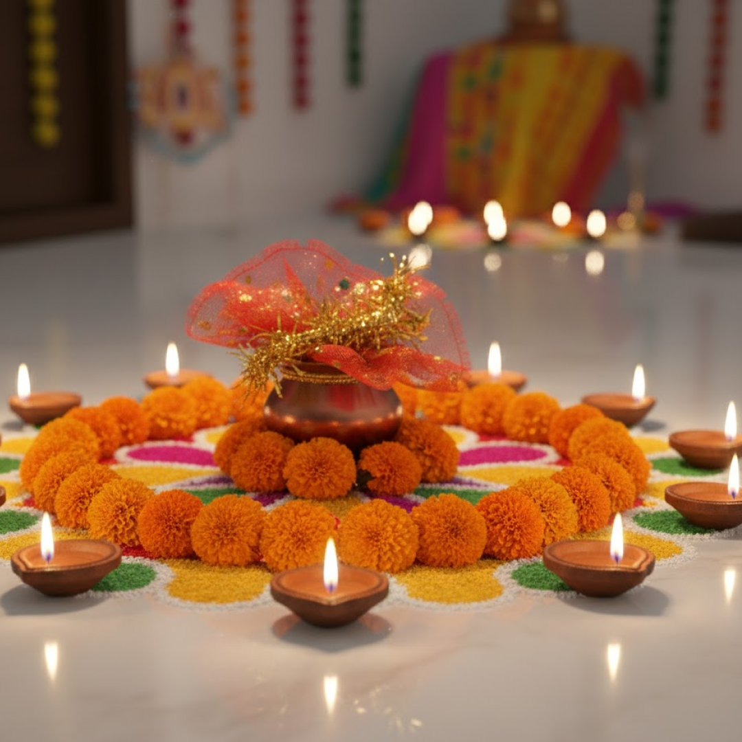 vastu Kalash Pooja Decorative Copper-Style Kalash - (1 set) signaturekarts