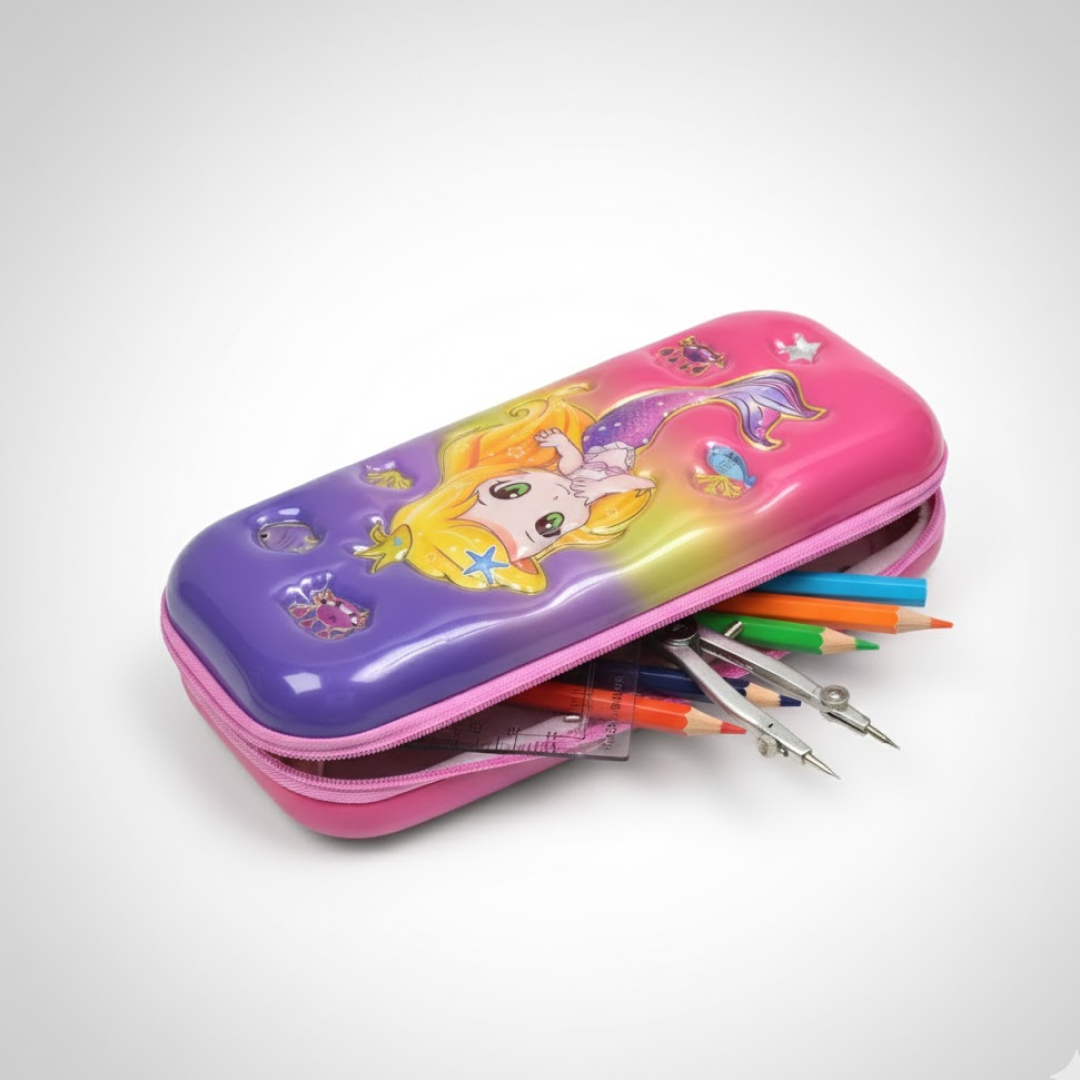 3D Cartoon Zipper Compass Box, Pencil Box (1 Pc / Mix Design) Signaturekarts