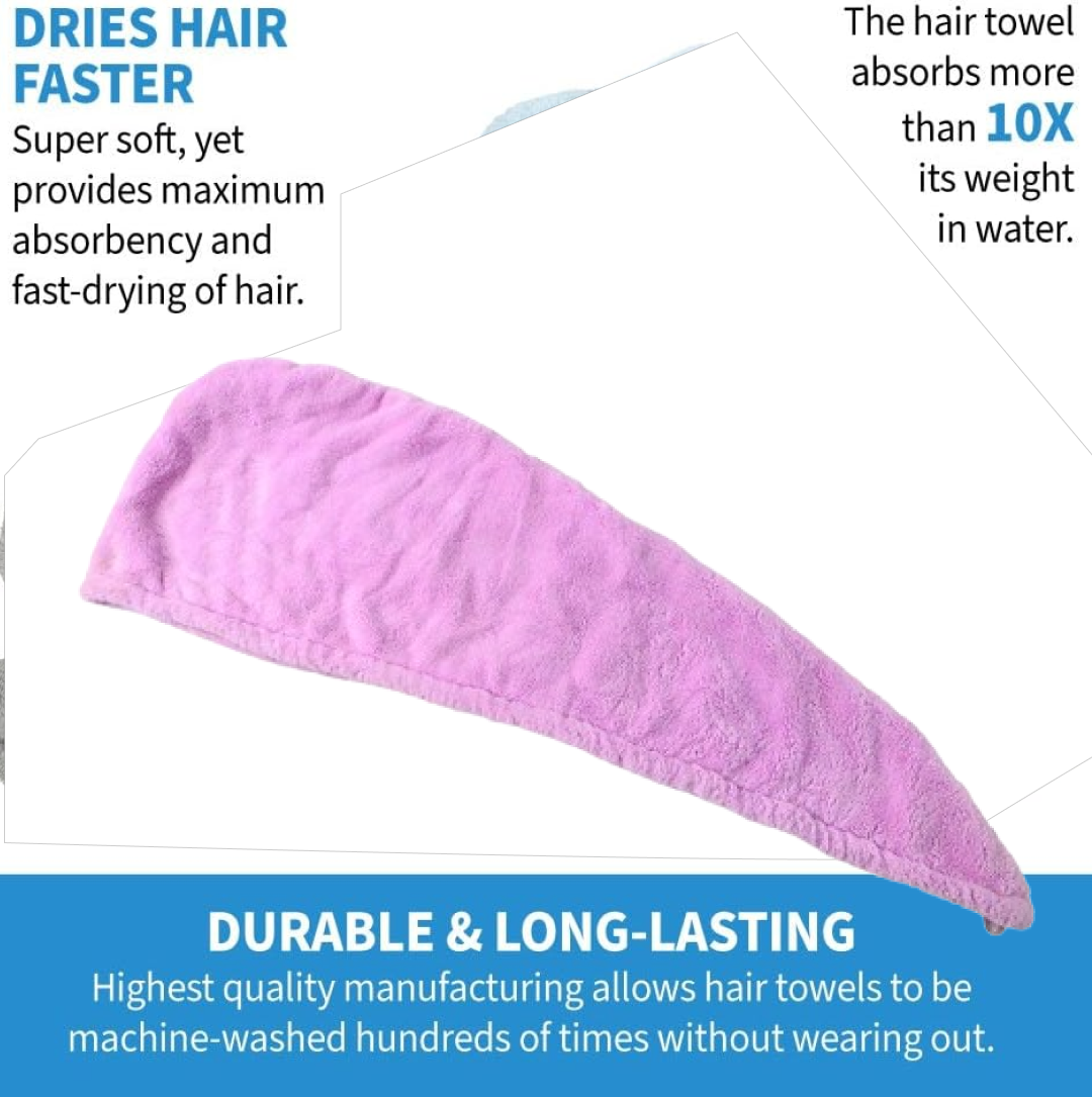 Quick Turban Hair-Drying Absorbent Microfiber Towel (1 Pc / Mix Design) Signature Kart