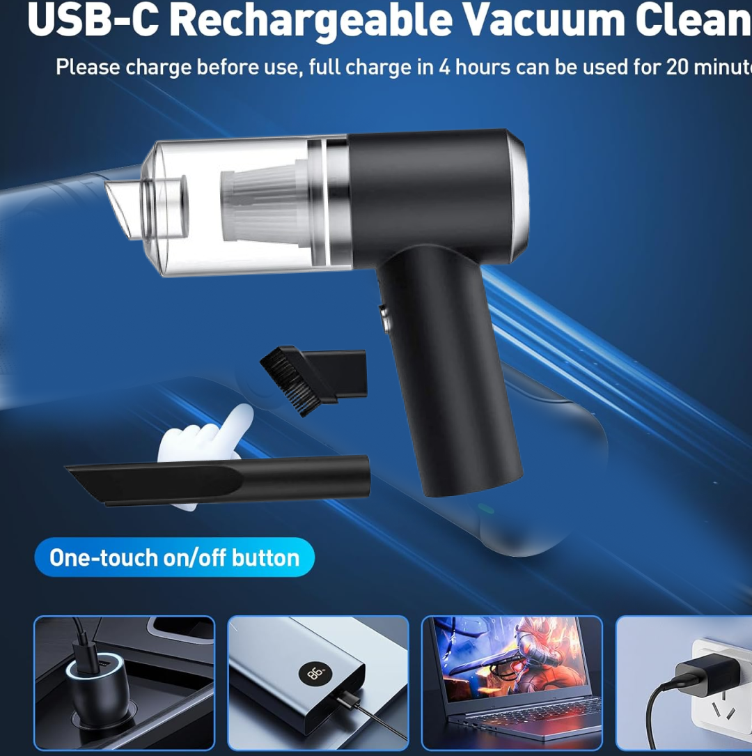 2 in 1 Wireless Vacuum Cleaner – 120W Handheld USB Rechargeable for Home & Car (1 Pc) signaturekarts