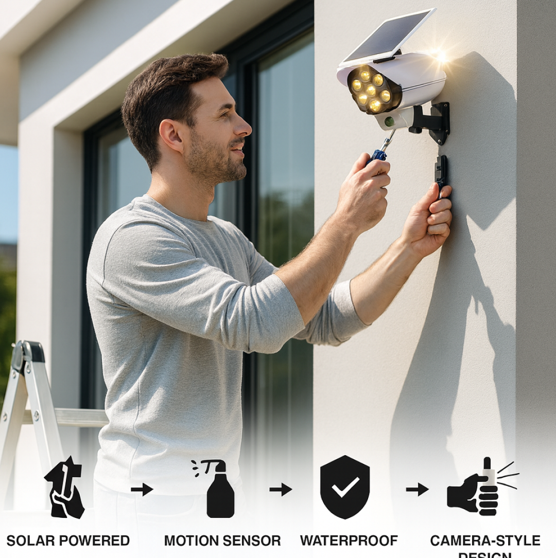 Solar Light Outdoor Motion Sensor Security Camera Shaped Dummy Wall Lamp (1 Pc) signaturekarts