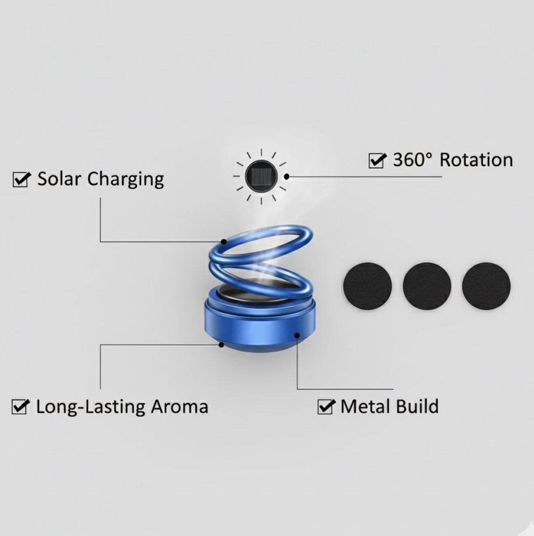 Solar Car Aroma Diffuser 360° Rotating Design, Air Freshener for Car, Home, Office Your Brand