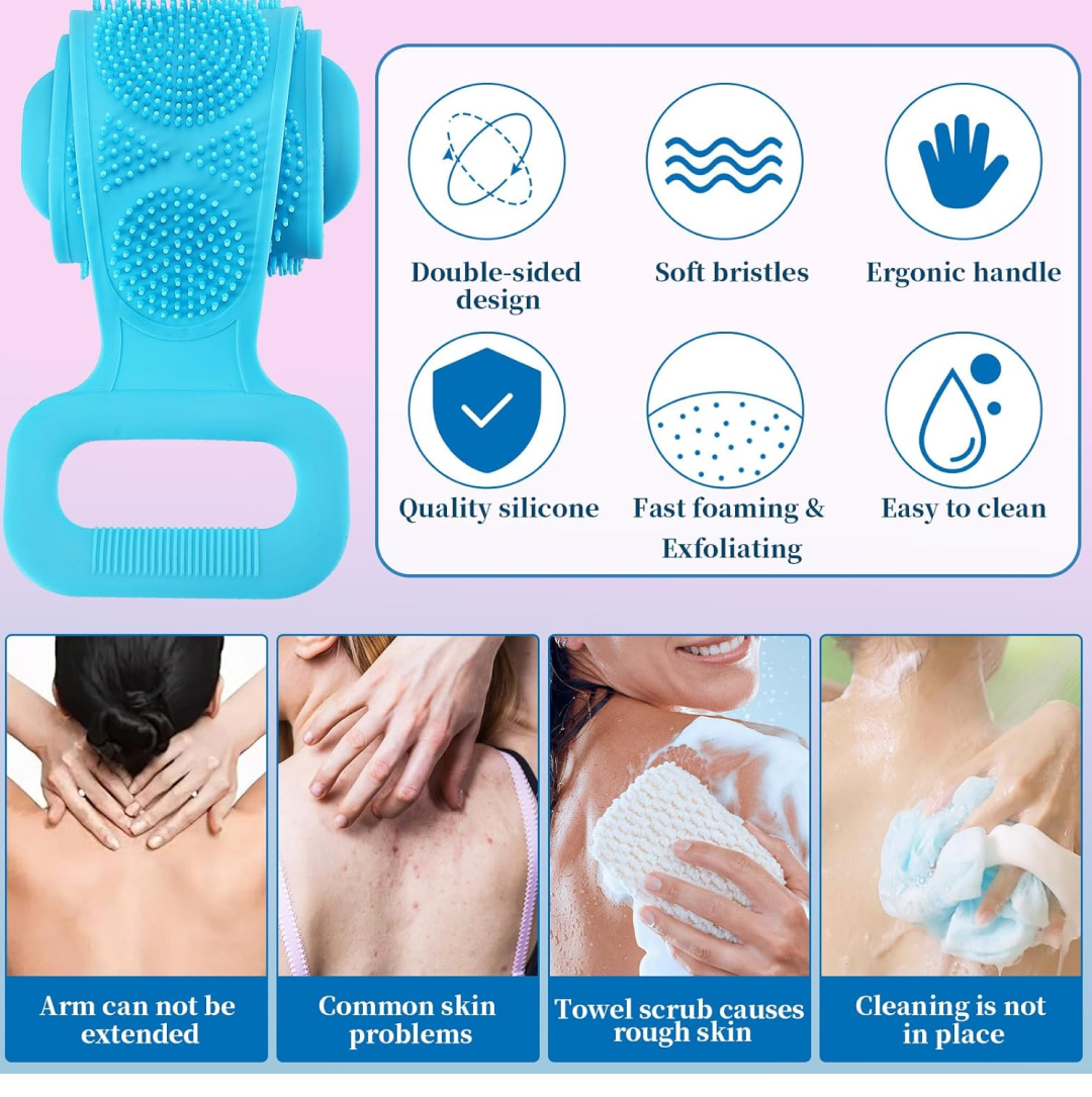 Silicone Body Back Scrubber Double Side Bathing Brush for Skin Deep Cleaning Your Brand
