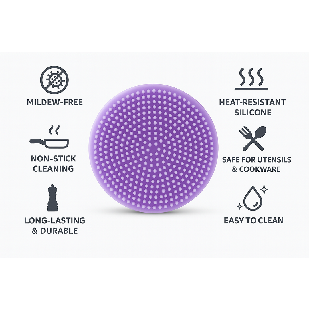 Silicone Dish Scrubber Sponge Mildew Free, Non Stick, Heat Resistant Your Brand