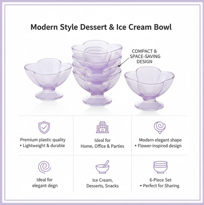 MODERN STYLE DESSERT & ICE CREAM BOWL PLASTIC 6PCS FOR HOME ,OFFICE,PARTY Your Brand