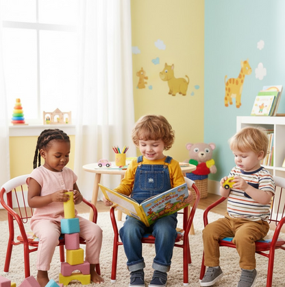 Multicolor Cartoon Design Baby Chair with Metal Backrest Soft Cushion for Kids 4 Pcs Your Brand