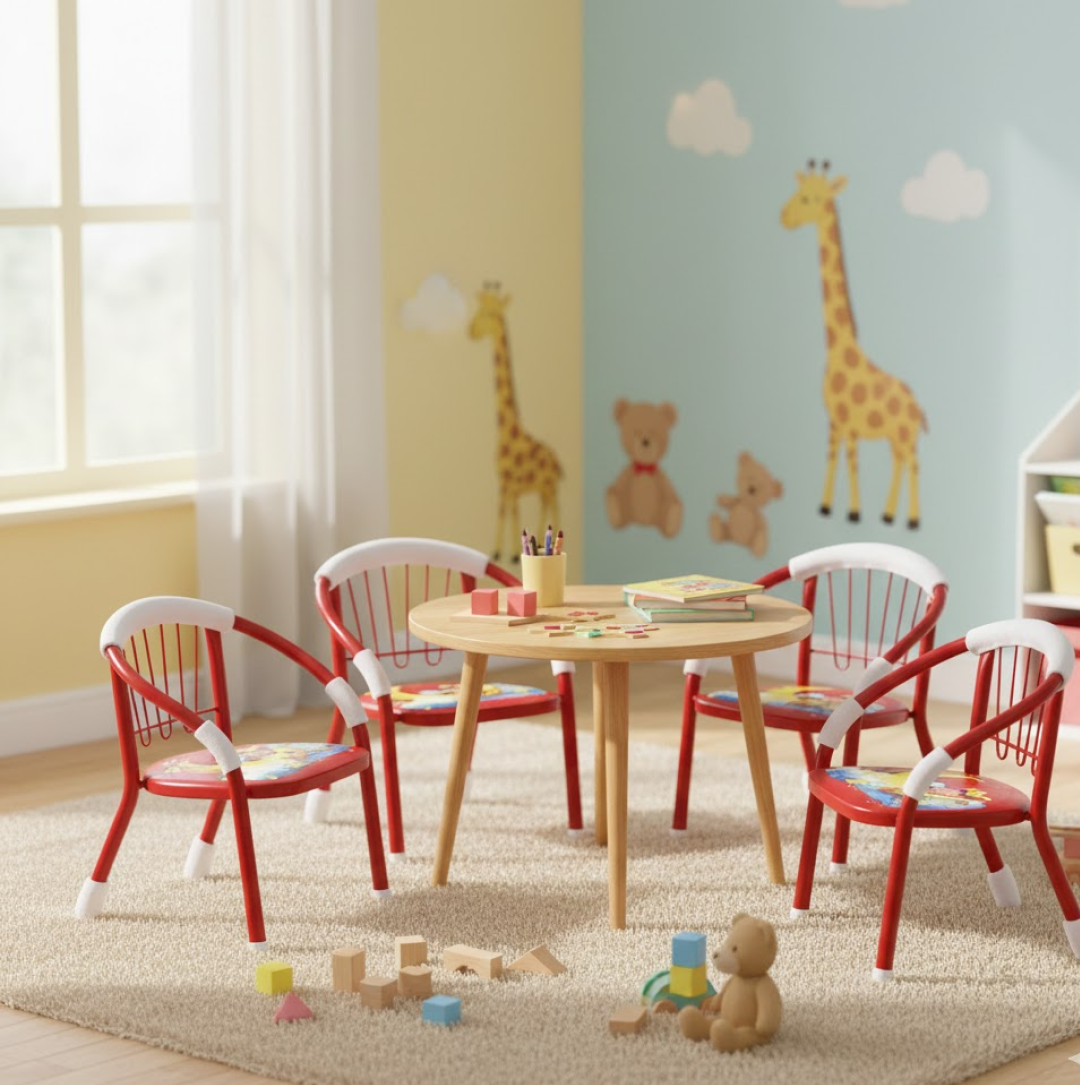Multicolor Cartoon Design Baby Chair with Metal Backrest Soft Cushion for Kids 4 Pcs Your Brand