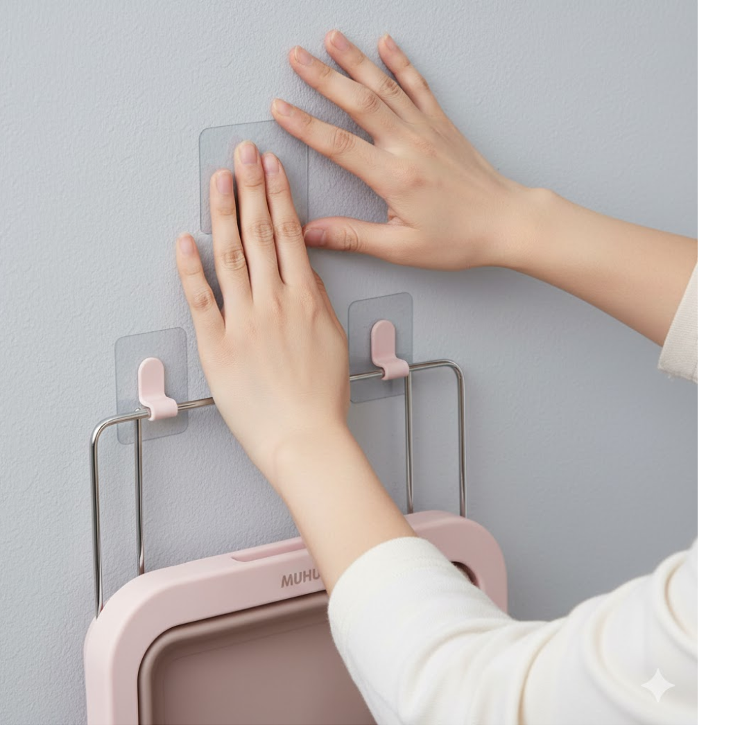 Wall-Mounted Foldable Wash Basin Storage Rack with Self-Adhesive Sticker Your Brand