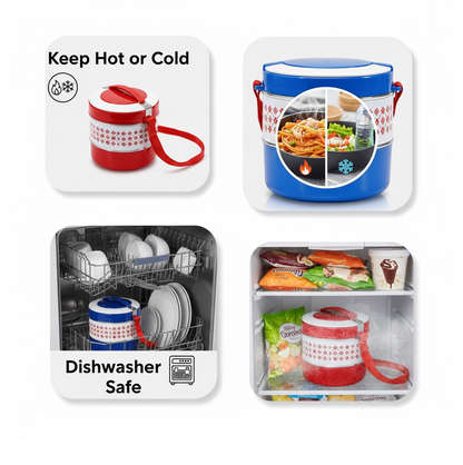 2layer Adjustable Insulated Tiffin Set of 1, Blue 3 Containers Lunch Box Your Brand