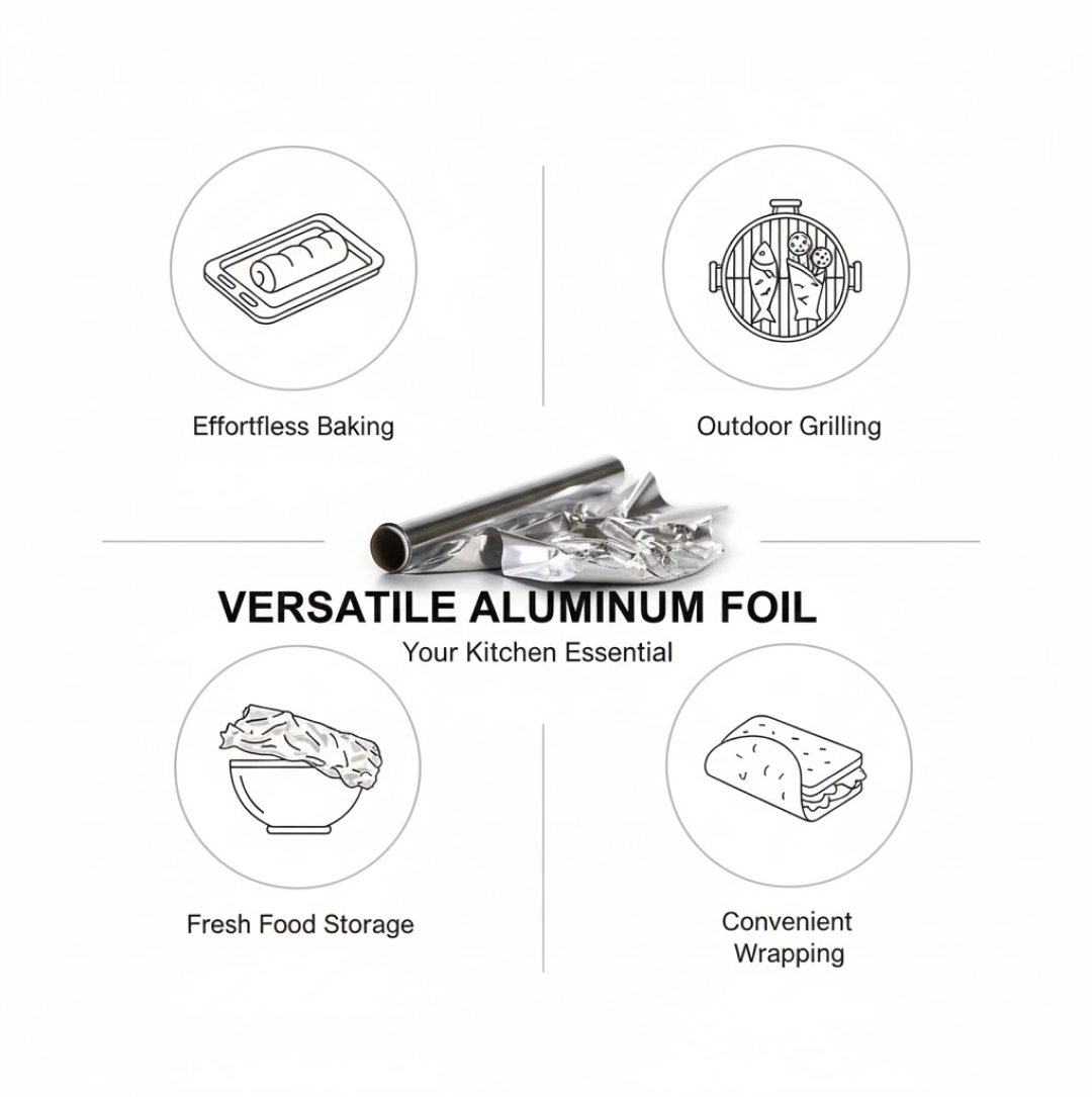 Heavy-Duty Aluminum Foil Roll – Non-Stick, Thick Sheet Baking & (10m x 300mm) Your Brand