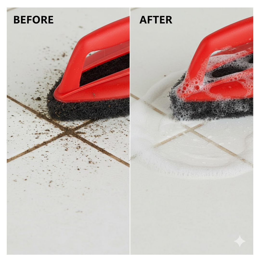 Bathroom Brush with abrasive scrubber for superior tile cleaning Your Brand