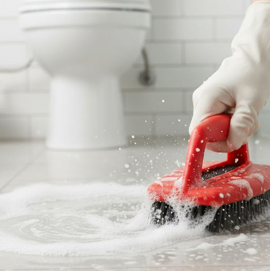 Bathroom Brush with abrasive scrubber for superior tile cleaning Your Brand