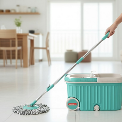 Spin Mop with Bigger Wheels and Plastic Auto Fold Handle for 360 Degree Cleaning Your Brand