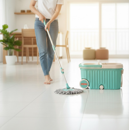 Spin Mop with Bigger Wheels and Plastic Auto Fold Handle for 360 Degree Cleaning Your Brand