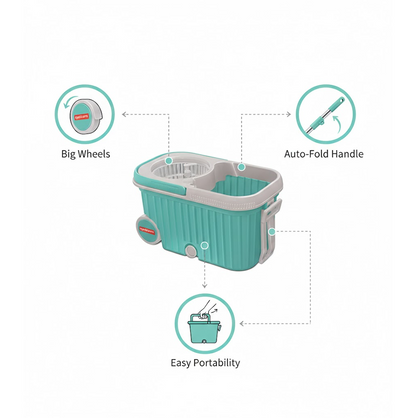 Spin Mop with Bigger Wheels and Plastic Auto Fold Handle for 360 Degree Cleaning Your Brand