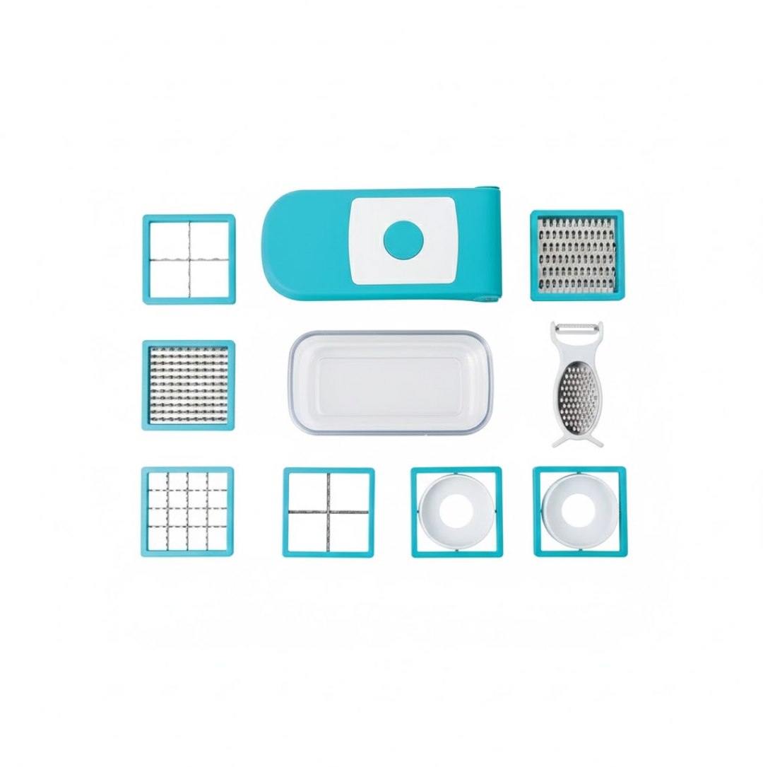 Ganesh 7 in 1 Plastic Vegetable Dicer, Blue Your Brand
