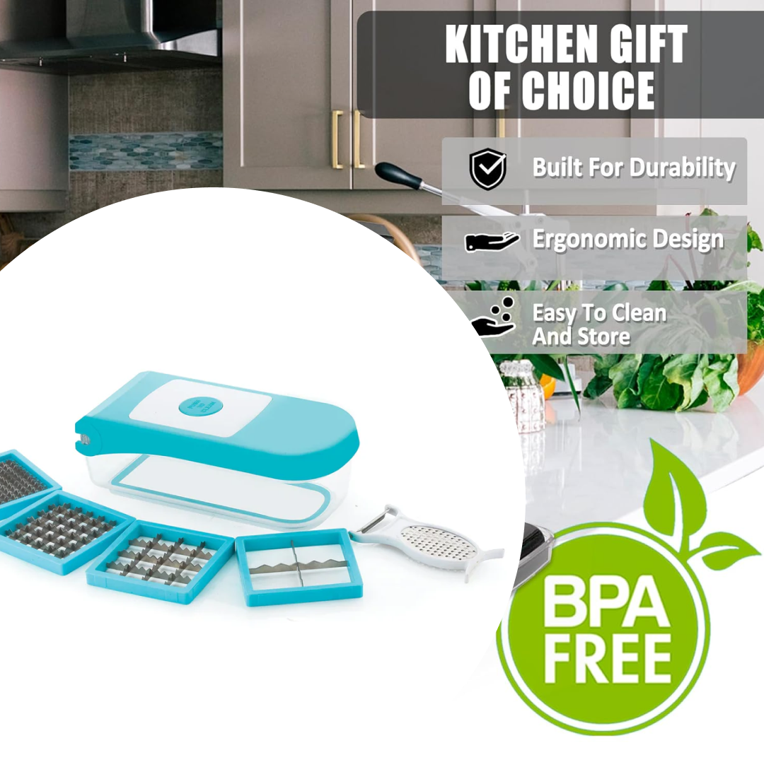 Ganesh 7 in 1 Plastic Vegetable Dicer, Blue Your Brand